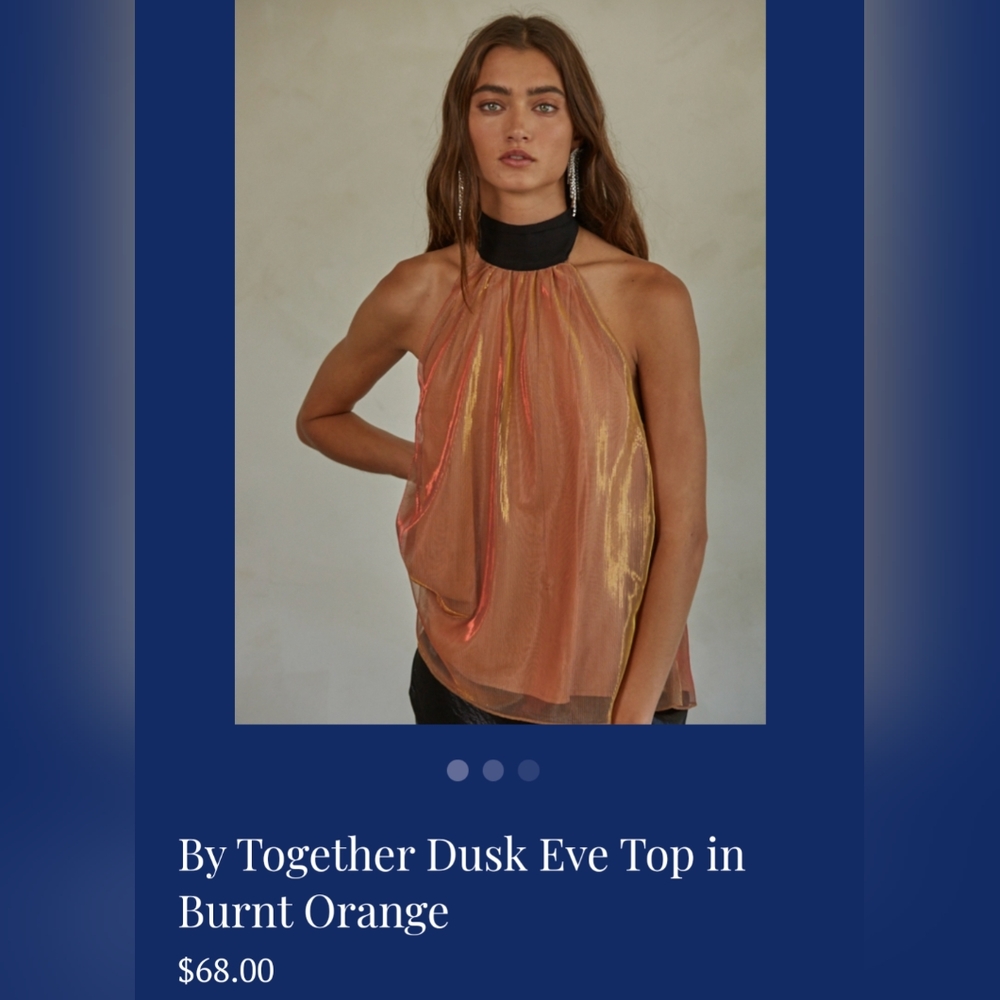 By Together Dusk Eve Halter Top in Burnt Orange. Both Small And Large Available
